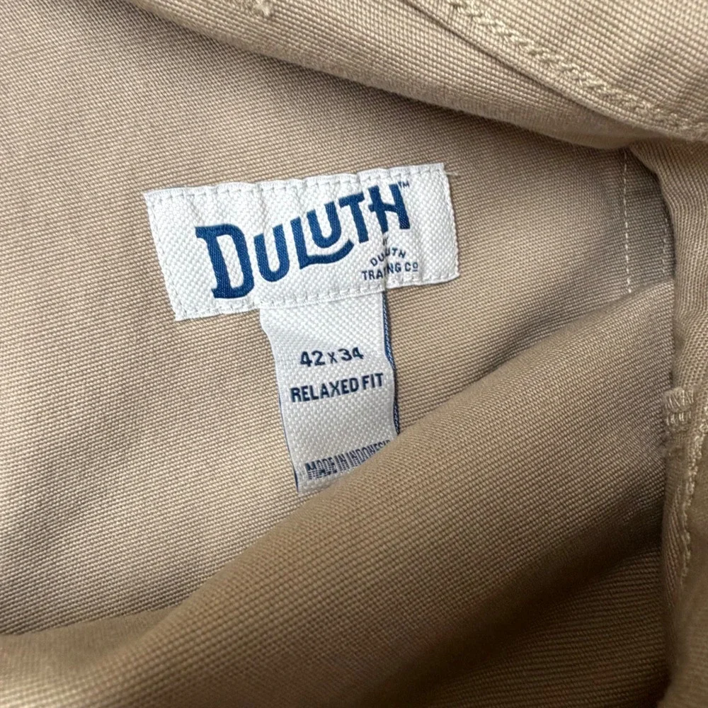 Duluth Mens Flex Fire Hose Work Pants 42x34Tan Khaki Durable Utility Gorpcore